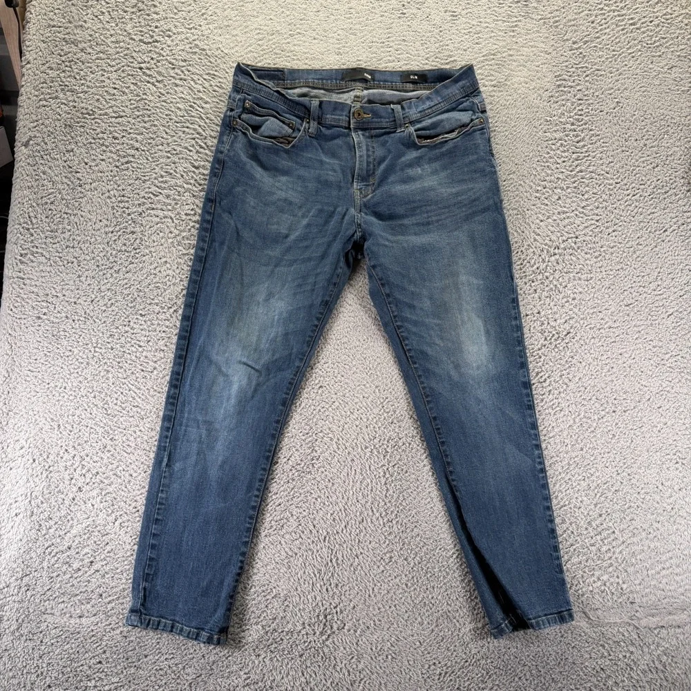 Rohm Jeans Mens 36x30 Blue Cotton Denim Straight Slim Fit Faded Workwear Stretch